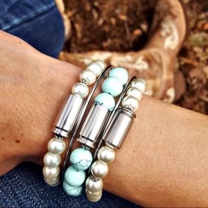 Pearls & Bullets Bracelet Set (Ivory)